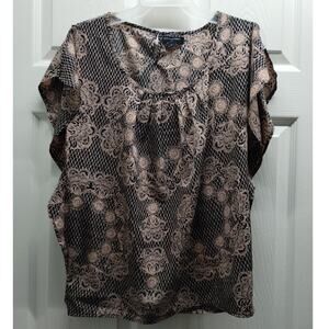 Banana Republic Women's Size Medium Pink & Black Abstract Split Cap Sleeve Top